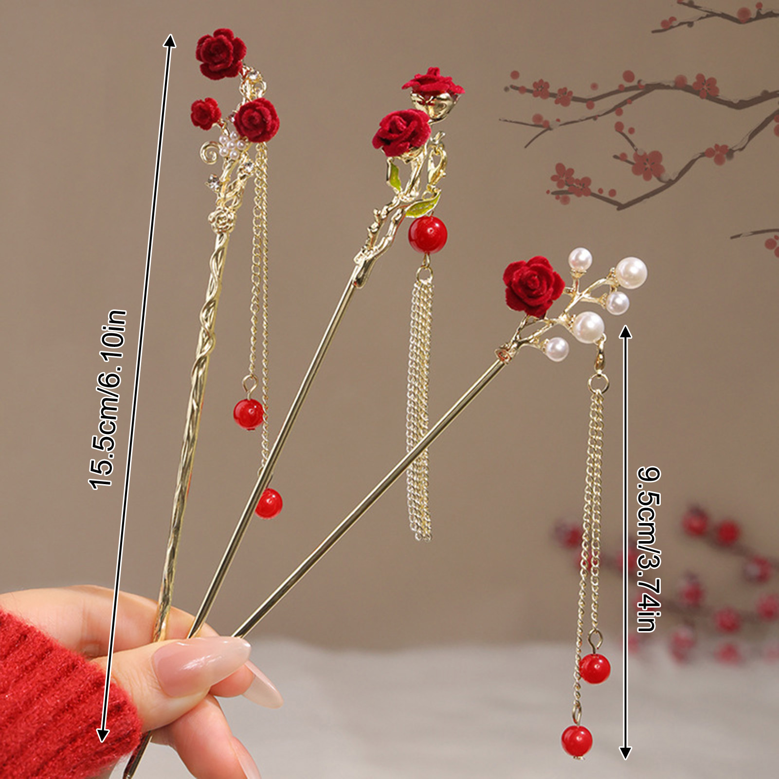 Chinese Style Rose Flower Hair - Flower Supplies のレビューと価格